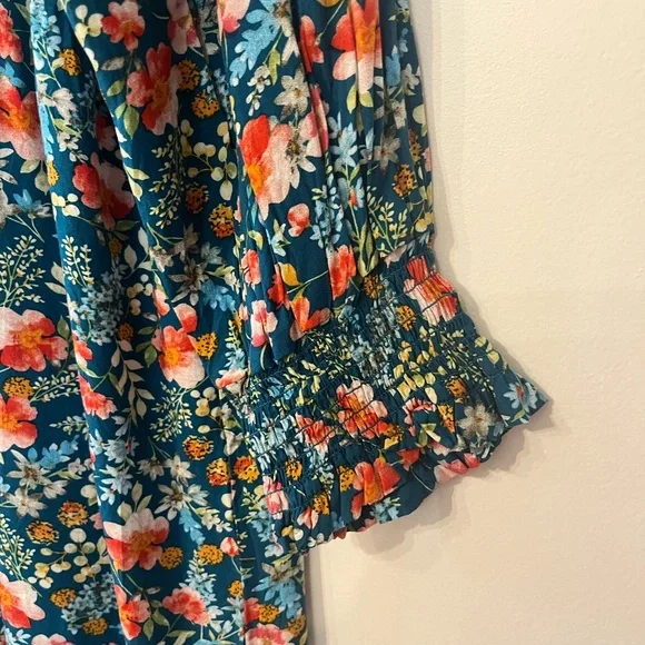 Natural Life Boho Floral Maxi Dress  XL teal Cottagecore Festival Romantic - Picture 5 of 7